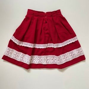 Girls’ High-Waisted Red Skirt White Embroidery